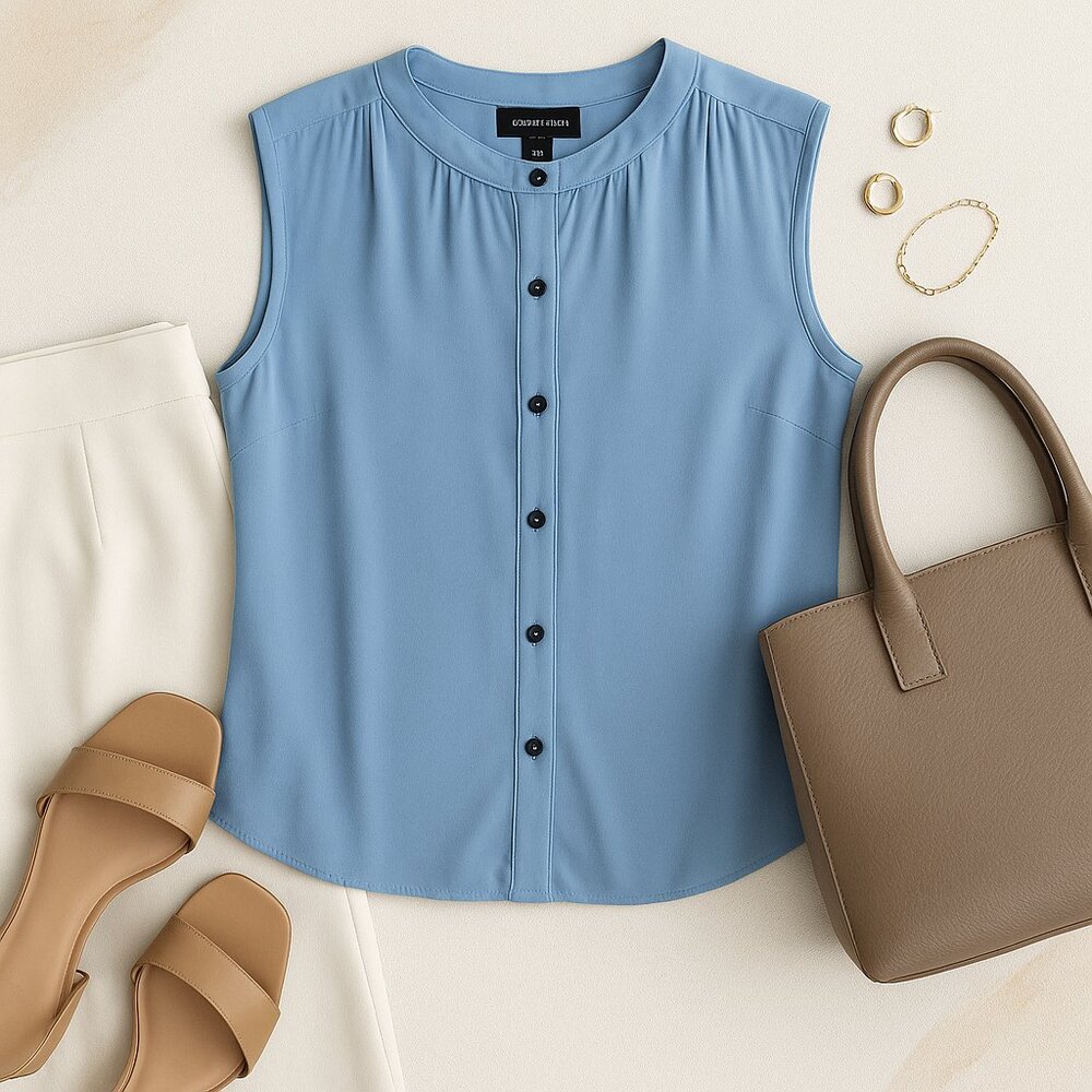 Jones New York Collection 100% Silk Sleeveless Blouse – Light Blue – Size 16